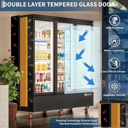 GAOMON Commercial Display Refrigerator 52.9 Cu.ft, Glass Door Beverage Cooler with Adjustable Shelves, LED Lighting & Advertising Panel, Mobile Design in Saudi Arabia