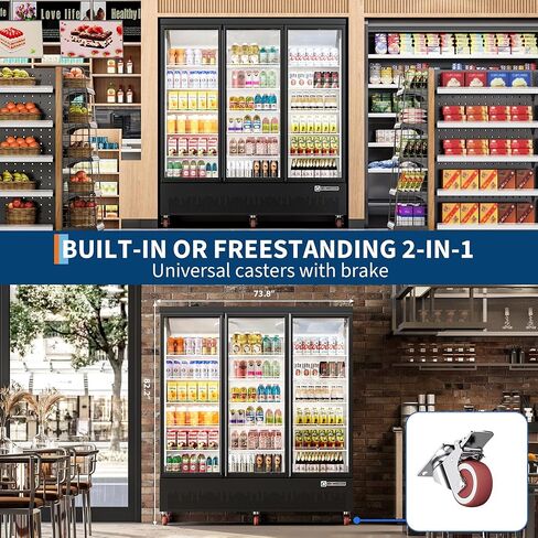GAOMON Commercial Display Refrigerator 52.9 Cu.ft, Glass Door Beverage Cooler with Adjustable Shelves, LED Lighting & Advertising Panel, Mobile Design in Saudi Arabia