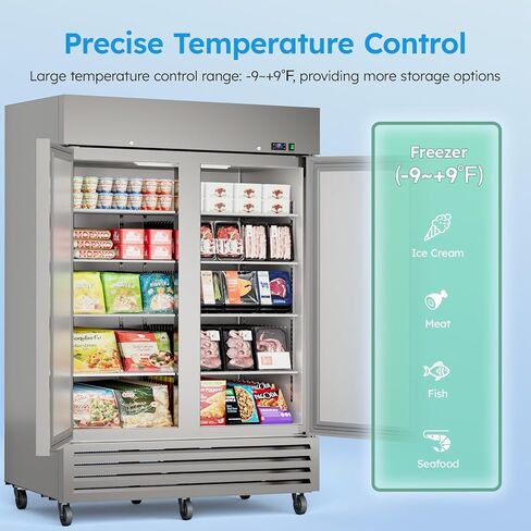 48" W Commercial Refrigerator Freezer Combo,38 Cu.ft Industrial Fridge and Freezer Combo,All Stainless Steel Design,8 Adjustable Shelves,Pure Copper Compressor,Built-in LED Light in Kuwait