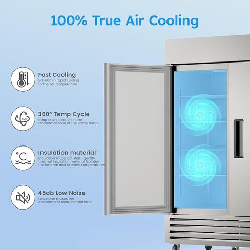 48" W Commercial Refrigerator Freezer Combo,38 Cu.ft Industrial Fridge and Freezer Combo,All Stainless Steel Design,8 Adjustable Shelves,Pure Copper Compressor,Built-in LED Light in Kuwait