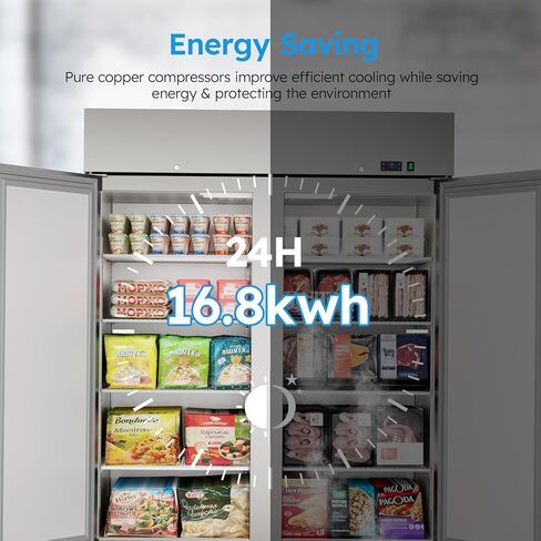 48" W Commercial Refrigerator Freezer Combo,38 Cu.ft Industrial Fridge and Freezer Combo,All Stainless Steel Design,8 Adjustable Shelves,Pure Copper Compressor,Built-in LED Light in Kuwait