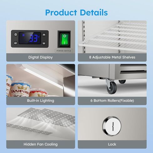 48" W Commercial Refrigerator Freezer Combo,38 Cu.ft Industrial Fridge and Freezer Combo,All Stainless Steel Design,8 Adjustable Shelves,Pure Copper Compressor,Built-in LED Light in Kuwait