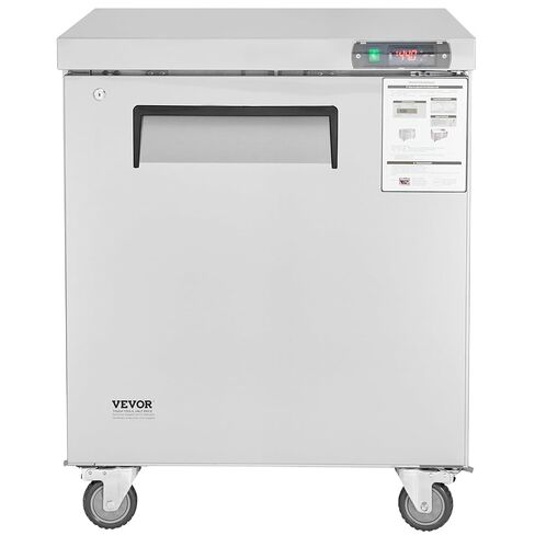 VEVOR 28" W Commercial Freezer Worktop, 7.4 Cu. Ft Undercounter Freezers with/Casters, <0~-8℉>Defrost Frozen Prep Table, Single Door Stainless Steel Food Frozen Prep Station for Restaurant, Diner in Saudi Arabia