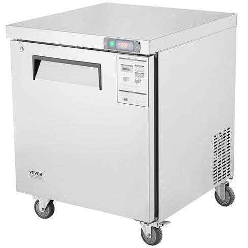 VEVOR 28" W Commercial Freezer Worktop, 7.4 Cu. Ft Undercounter Freezers with/Casters, <0~-8℉>Defrost Frozen Prep Table, Single Door Stainless Steel Food Frozen Prep Station for Restaurant, Diner in Saudi Arabia