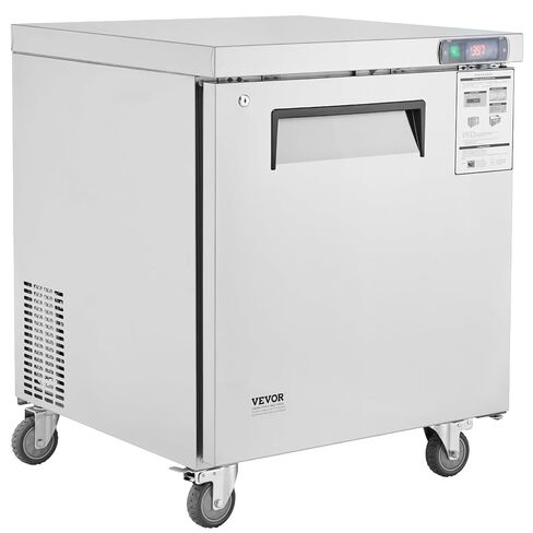 VEVOR 28" W Commercial Freezer Worktop, 7.4 Cu. Ft Undercounter Freezers with/Casters, <0~-8℉>Defrost Frozen Prep Table, Single Door Stainless Steel Food Frozen Prep Station for Restaurant, Diner in Saudi Arabia