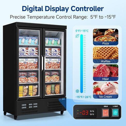 BODEGACOOLER Commercial Freezer Upright, 2 Door Standing Display Freezer With Glass Door, 36 Cu.Ft Large Capacity, -15℉-5℉ Temperature Range, Auto Defrost, For Ice Cream, Frozen Foods in Kuwait