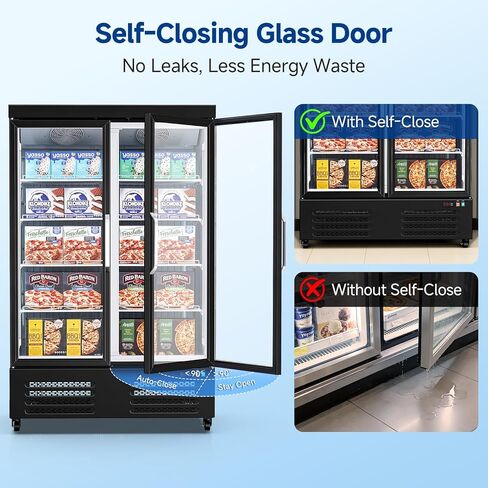 BODEGACOOLER Commercial Freezer Upright, 2 Door Standing Display Freezer With Glass Door, 36 Cu.Ft Large Capacity, -15℉-5℉ Temperature Range, Auto Defrost, For Ice Cream, Frozen Foods in Kuwait