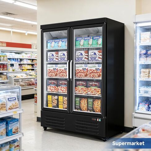 BODEGACOOLER Commercial Freezer Upright, 2 Door Standing Display Freezer With Glass Door, 36 Cu.Ft Large Capacity, -15℉-5℉ Temperature Range, Auto Defrost, For Ice Cream, Frozen Foods in Kuwait