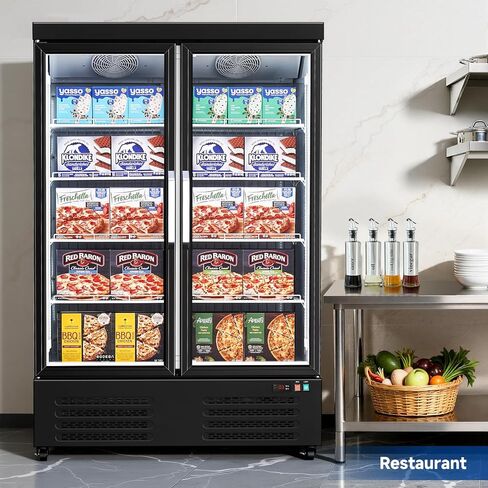 BODEGACOOLER Commercial Freezer Upright, 2 Door Standing Display Freezer With Glass Door, 36 Cu.Ft Large Capacity, -15℉-5℉ Temperature Range, Auto Defrost, For Ice Cream, Frozen Foods in Saudi Arabia