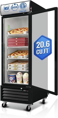 27" Commercial Display Freezer Upright, 20.6 Cu.ft Merchandiser Freezer with Triple-Pane Glass Door, -8 to -1℉, Auto Defrost, LED Sensor Light, Good Choice for Supermarkets, Cafes, Stores in Saudi Arabia