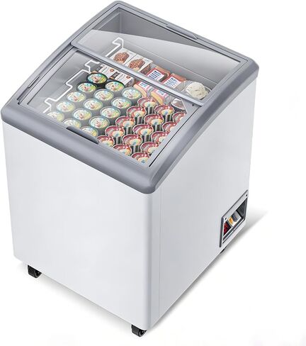 فريزر آيس كريم تجاري بحجم 5.5 قدم مكعب، فريزر صغير للآيس كريم مقاس 23 بوصة مع ضوء LED علوي زجاجي منزلق، وفريزر عميق لعلبة العرض مع سلتين سلكيتين، وعجلات قفل للأعمال in Kuwait