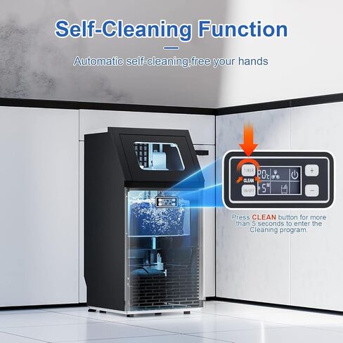 Kismile Commercial Ice Machine, 100Lbs/24H, 45 Cubes/Batch in 11-20 Mins, Stainless Steel Freestanding with Dual Self-Cleaning & 2 Water Inlet Modes for Restaurant/Bar/Home/Office Offices in Kuwait