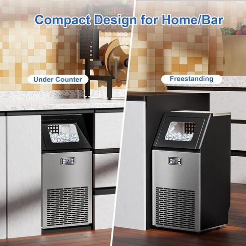 Kismile Commercial Ice Machine, 100Lbs/24H, 45 Cubes/Batch in 11-20 Mins, Stainless Steel Freestanding with Dual Self-Cleaning & 2 Water Inlet Modes for Restaurant/Bar/Home/Office Offices in Kuwait