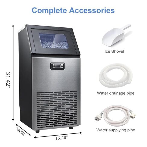 Kismile Commercial Ice Machine, 100Lbs/24H, 45 Cubes/Batch in 11-20 Mins, Stainless Steel Freestanding with Dual Self-Cleaning & 2 Water Inlet Modes for Restaurant/Bar/Home/Office Offices in Kuwait