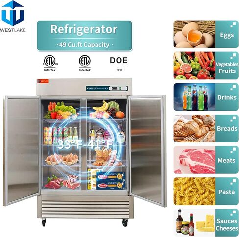 WESTLAKE 48" W Commercial Refrigerator 2 door 2 Section Stainless Steel Reach in Solid door Upright Fan Cooling 36 Cu.ft Cooler for Restuarant, Bar, Shop, etc in Saudi Arabia