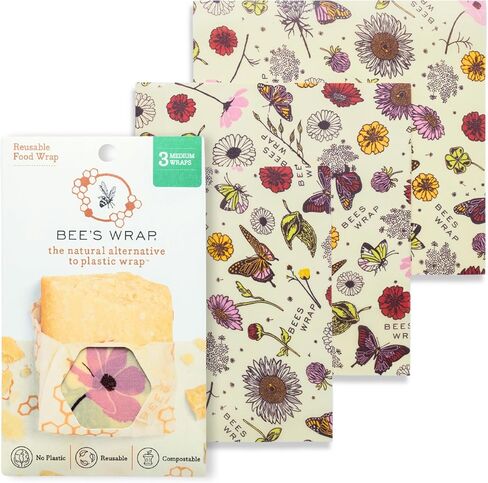 Bee's Wrap Beeswax Wraps for Food - 3 Pack of Medium Beeswax Wraps - Plastic Free Made in USA Reusable Natural Food Wrap - Honeycomb Print in Saudi Arabia