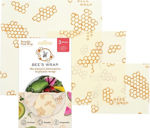 Bee's Wrap Beeswax Wraps for Food - 3 Pack of Medium Beeswax Wraps - Plastic Free Made in USA Reusable Natural Food Wrap - Honeycomb Print in Saudi Arabia