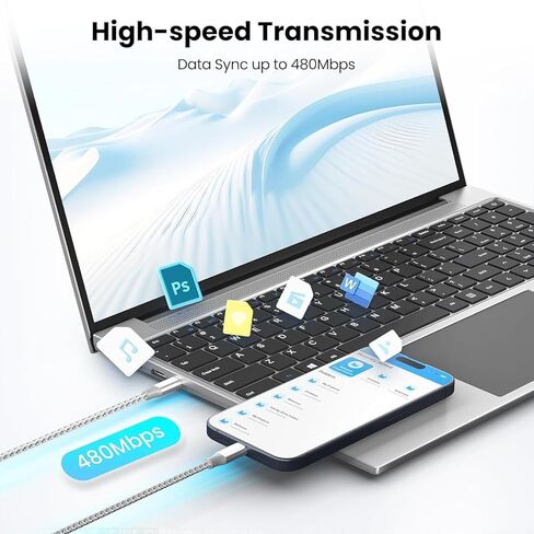 كابل KYEHD USB C، 3 حزم 10أقدام 60 وات شحن سريع كابل USB C إلى USB C، كابل شاحن متين من النوع C لهاتف iPhone 17/16/15/iPad MacBook CarPlay والمزيد - رمادي أبيض in Kuwait