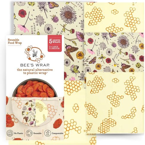 Bee's Wrap Beeswax Wraps for Food - 3 Pack of Medium Beeswax Wraps - Plastic Free Made in USA Reusable Natural Food Wrap - Honeycomb Print in Saudi Arabia