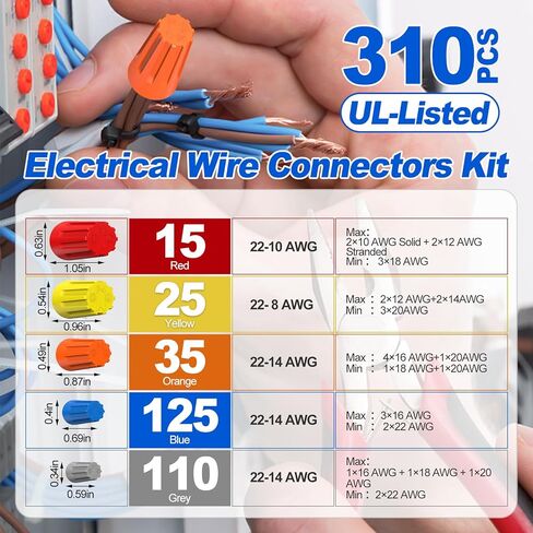 310 Pcs Wire Nuts Assortment Kit – Spring-Loaded Wire Caps, Electrical Wire Nuts Connectors with Twist-On Design for Secure & Quick Wiring Connections in Saudi Arabia