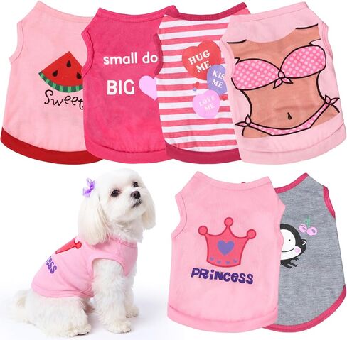 6 Pieces Dog Shirt Puppy Sweatshirt Pet Sleeveless Vest Girl Dog Clothes Doggy Female Apparel for Small to Medium Dogs Puppy Cat (Cute Patterns, L Size) in Saudi Arabia