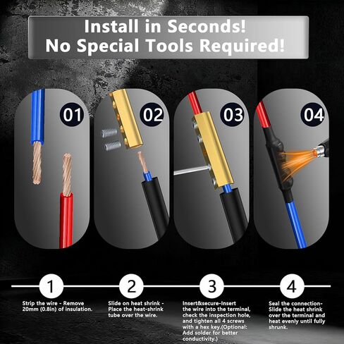 طقم صواميل موصلات أسلاك قياس 10-6 AWG من GKG - أطراف توصيل أسلاك نحاسية 80 أمبير مع مؤخرة انكماش حراري، براغي M5 ومفتاح ربط، موصل سلك مجعد مقاوم للماء للسيارات الشمسية البحرية in Kuwait