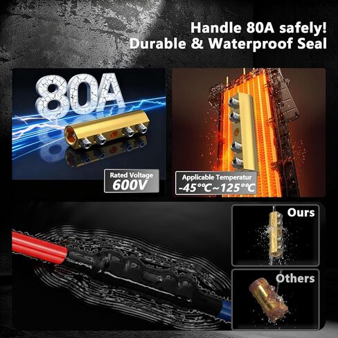 طقم صواميل موصلات أسلاك قياس 10-6 AWG من GKG - أطراف توصيل أسلاك نحاسية 80 أمبير مع مؤخرة انكماش حراري، براغي M5 ومفتاح ربط، موصل سلك مجعد مقاوم للماء للسيارات الشمسية البحرية in Kuwait