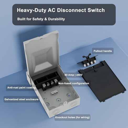 صندوق فصل تيار متردد مقاوم للماء 60 أمبير 240 فولت غير منصهر، صندوق معدني قابل للسحب للخارج لتكييف الهواء المنزلي والتجاري الخفيف، مدرج في قائمة UL in Kuwait