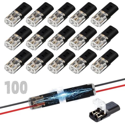 100Pcs Double Wire Plug in Connector, 2-Pin Low Voltage Wire Connectors with Locking Buckle, 2 Way Quick Wire Tap Connectors for LED Stripe Lights, No Wire Stripping Cutting in Saudi Arabia