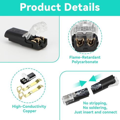 100Pcs Double Wire Plug in Connector, 2-Pin Low Voltage Wire Connectors with Locking Buckle, 2 Way Quick Wire Tap Connectors for LED Stripe Lights, No Wire Stripping Cutting in Saudi Arabia