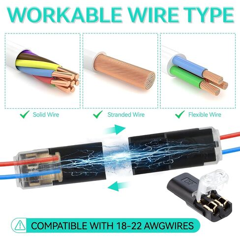100Pcs Double Wire Plug in Connector, 2-Pin Low Voltage Wire Connectors with Locking Buckle, 2 Way Quick Wire Tap Connectors for LED Stripe Lights, No Wire Stripping Cutting in Saudi Arabia