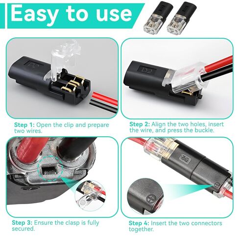 100Pcs Double Wire Plug in Connector, 2-Pin Low Voltage Wire Connectors with Locking Buckle, 2 Way Quick Wire Tap Connectors for LED Stripe Lights, No Wire Stripping Cutting in Saudi Arabia