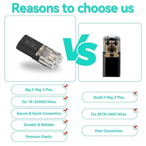 100Pcs Double Wire Plug in Connector, 2-Pin Low Voltage Wire Connectors with Locking Buckle, 2 Way Quick Wire Tap Connectors for LED Stripe Lights, No Wire Stripping Cutting in Saudi Arabia