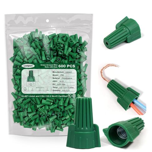 600 PCS Winged Green Ground Wire Nuts Connectors with Hole Easy Twist-On Screw Electrical Wire Caps, 14-10 AWG Green Wire Connectors for Cable Grounding, UL Listed Electrical Connectors in Kuwait