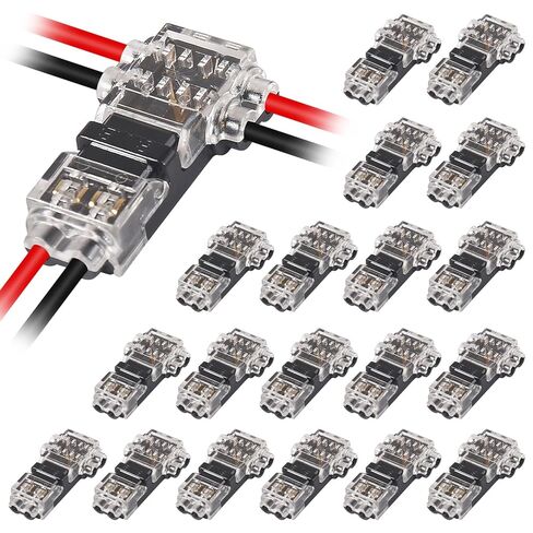 20PCS Low Voltage Wire Connectors - Solid Connection, T Type 2 Pins, No Wire-Stripping Required for LED Strip, Automotive (24-20 AWG) in Saudi Arabia