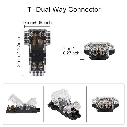 20PCS Low Voltage Wire Connectors - Solid Connection, T Type 2 Pins, No Wire-Stripping Required for LED Strip, Automotive (24-20 AWG) in Saudi Arabia