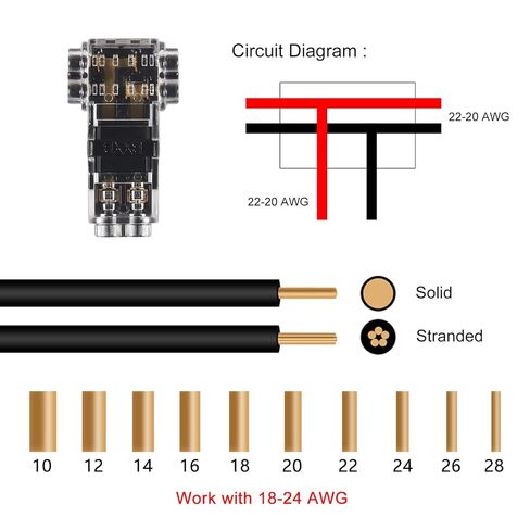 20PCS Low Voltage Wire Connectors - Solid Connection, T Type 2 Pins, No Wire-Stripping Required for LED Strip, Automotive (24-20 AWG) in Saudi Arabia