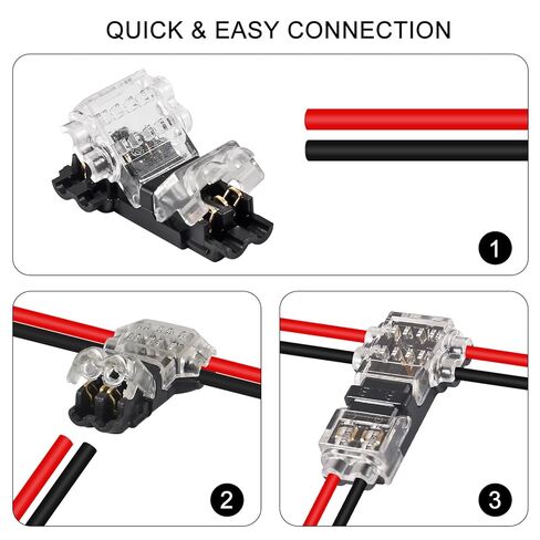 20PCS Low Voltage Wire Connectors - Solid Connection, T Type 2 Pins, No Wire-Stripping Required for LED Strip, Automotive (24-20 AWG) in Saudi Arabia