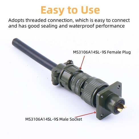MIL-DTL-5015 سلسلة الموصل الصناعي، MS3106A14S-9S موصلات دائرية أنثى مقاومة للماء 2 دبوس اتصالات لحام إنهاء موصل ملولب مستقيم in Kuwait