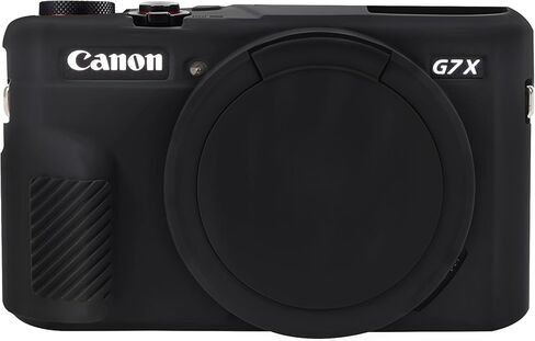 BOVKE Soft Silicone Canon G7X Mark II Case, Protective Cover Rubber for Canon PowerShot G7 X Mark II Digital Camera, Protector Camera Sleeve with Removable Lens Cover, Black in Saudi Arabia