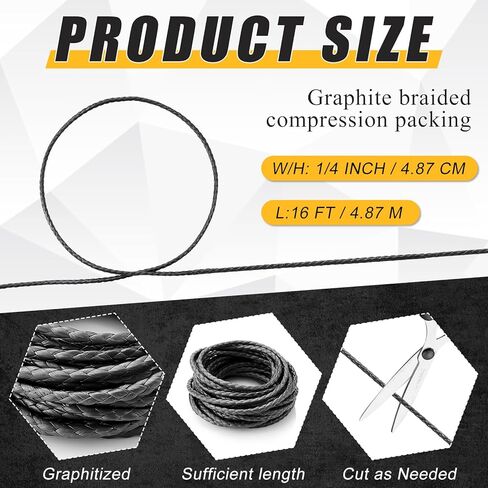 Frienda 1/4" x 1/4" 16ft Valve Seal additive Flexible Graphite Braided Compression Packing for Pump Valve or Mechanical Seal, Pump Gland or Valve Stem or Mechanical Seal in Saudi Arabia