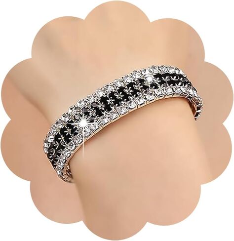 Rhinestone Stretch Bracelets for Women Sparkle Multicolor Crystal Stackable Bracelets Wide Wrist Band Glitter Wedding Bridal Prom Party Strand Tennis Bangles Jewelry in Kuwait