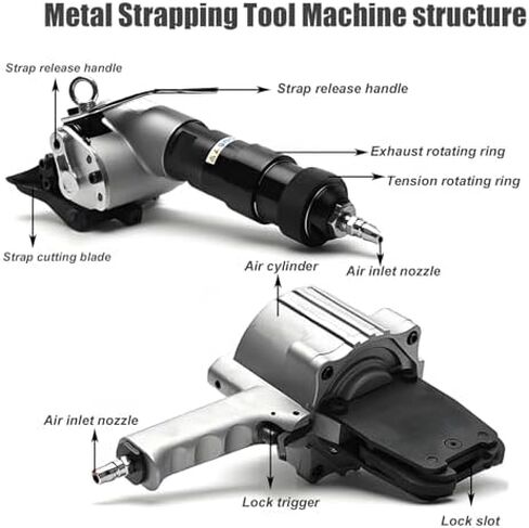 Heavy Duty Pneumatic Metal Strapping Tool, Dual Split-Design Teoner Cutter Sealer for 0.031-0.047" Strapping, Durable Drop-Resistant Steel Body, Efficient Baler Machine in Saudi Arabia