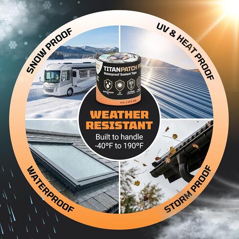 شريط مانع للتسرب مقاوم للماء من TITANPATCH PRO - أبيض 4 بوصة × 10 بوصة - يمنع التسربات بسرعة ويبقى مغلقًا لمدة تزيد عن 15 عامًا - يلتصق بالمركبات الترفيهية والأسقف وحمامات السباحة والقوارب والمزاريب - مصمم للطقس القاسي (-40 درجة فهرنهايت إلى 190 درجة فهرن in Kuwait