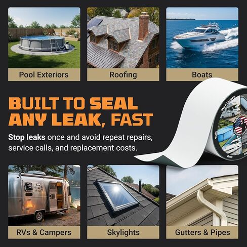 شريط مانع للتسرب مقاوم للماء من TITANPATCH PRO - أبيض 4 بوصة × 10 بوصة - يمنع التسربات بسرعة ويبقى مغلقًا لمدة تزيد عن 15 عامًا - يلتصق بالمركبات الترفيهية والأسقف وحمامات السباحة والقوارب والمزاريب - مصمم للطقس القاسي (-40 درجة فهرنهايت إلى 190 درجة فهرن in Kuwait