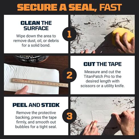 شريط مانع للتسرب مقاوم للماء من TITANPATCH PRO - أبيض 4 بوصة × 10 بوصة - يمنع التسربات بسرعة ويبقى مغلقًا لمدة تزيد عن 15 عامًا - يلتصق بالمركبات الترفيهية والأسقف وحمامات السباحة والقوارب والمزاريب - مصمم للطقس القاسي (-40 درجة فهرنهايت إلى 190 درجة فهرن in Kuwait