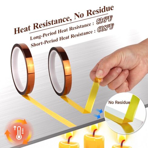 Heat Tape for Sublimation, 2 Rolls 0.5 Inch x 108Ft Polyimide Heat Resistant Tape, High Temp Thermal Tape for Heat Press Soldering, No Residue Heat Transfer Tape for Circuit Board & 3D Printing in Saudi Arabia