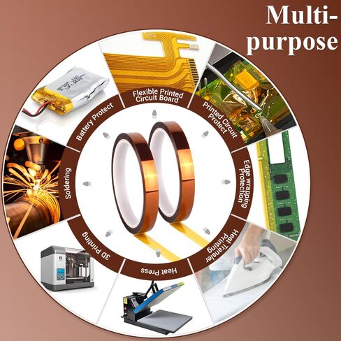 Heat Tape for Sublimation, 2 Rolls 0.5 Inch x 108Ft Polyimide Heat Resistant Tape, High Temp Thermal Tape for Heat Press Soldering, No Residue Heat Transfer Tape for Circuit Board & 3D Printing in Saudi Arabia
