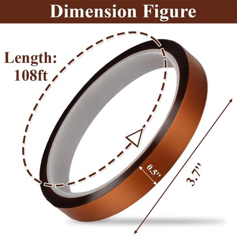 Heat Tape for Sublimation, 2 Rolls 0.5 Inch x 108Ft Polyimide Heat Resistant Tape, High Temp Thermal Tape for Heat Press Soldering, No Residue Heat Transfer Tape for Circuit Board & 3D Printing in Saudi Arabia