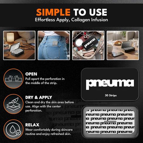شريط غني بالكولاجين من PNEUMA (30 قطعة) - لاصق لطيف، لا يسبب الحساسية، خالٍ من اللاتكس وإزالة خالية من الألم - كولاجين نباتي، غني بفيتامين E - جودة ممتازة، صنع في الولايات المتحدة الأمريكية in Kuwait